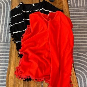 Elegant Black & White and Vibrant Orange Tasseled Chiffon Swim Coverups